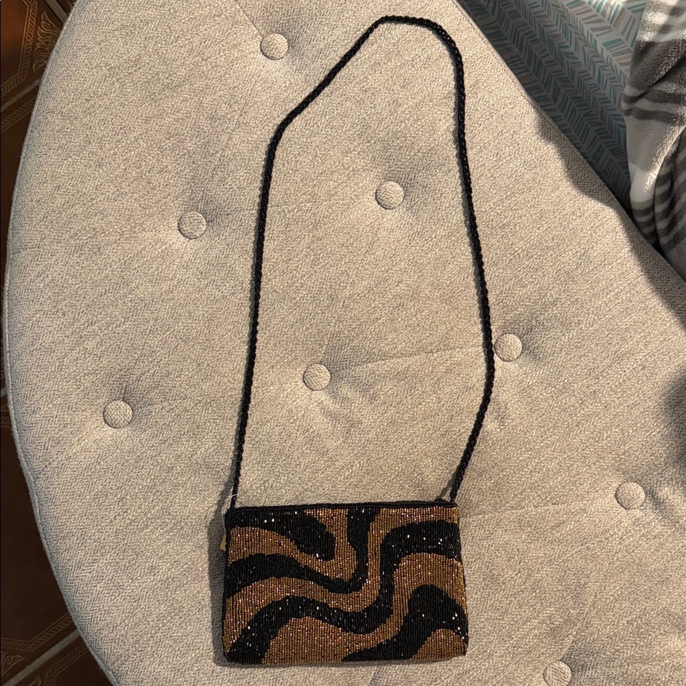 Saks Fifth Avenue Black and Brown Beaded Mini Crossbody
